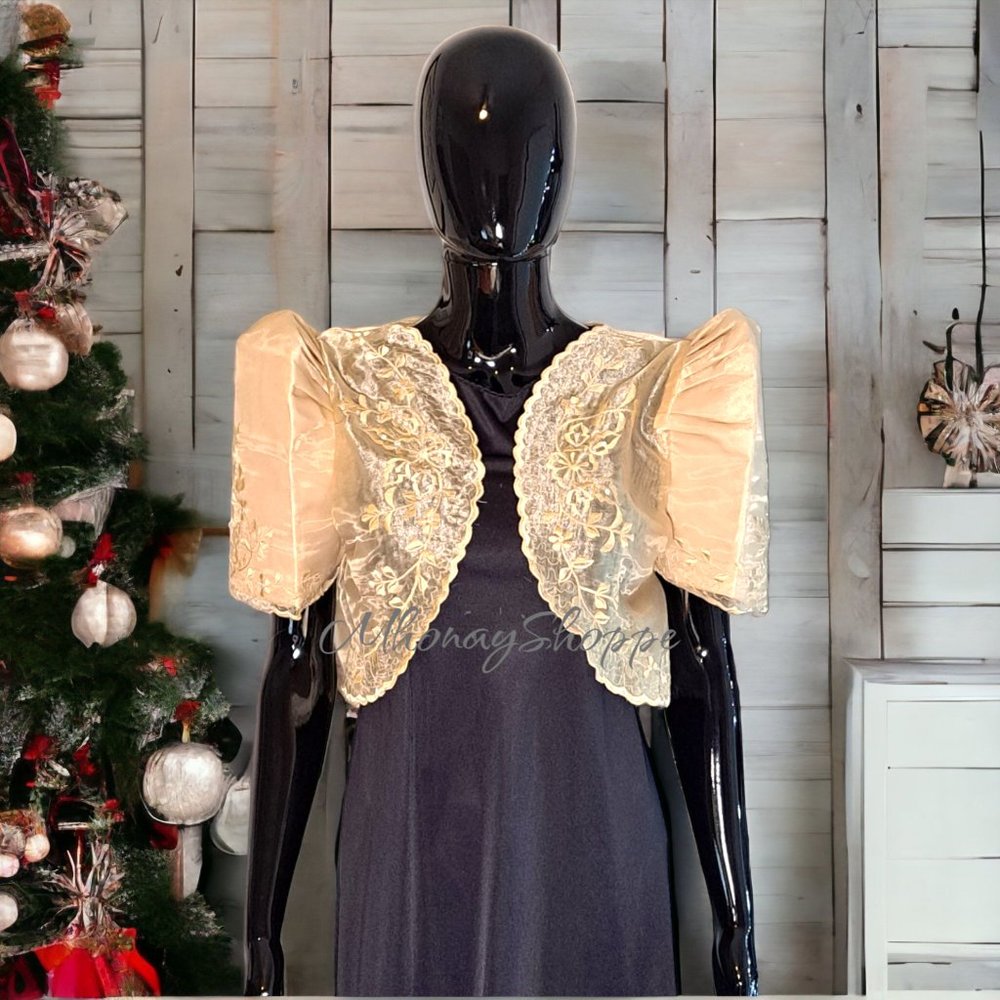 Champagne-Modern Filipiniana Bolero with Mestiza Sleeves